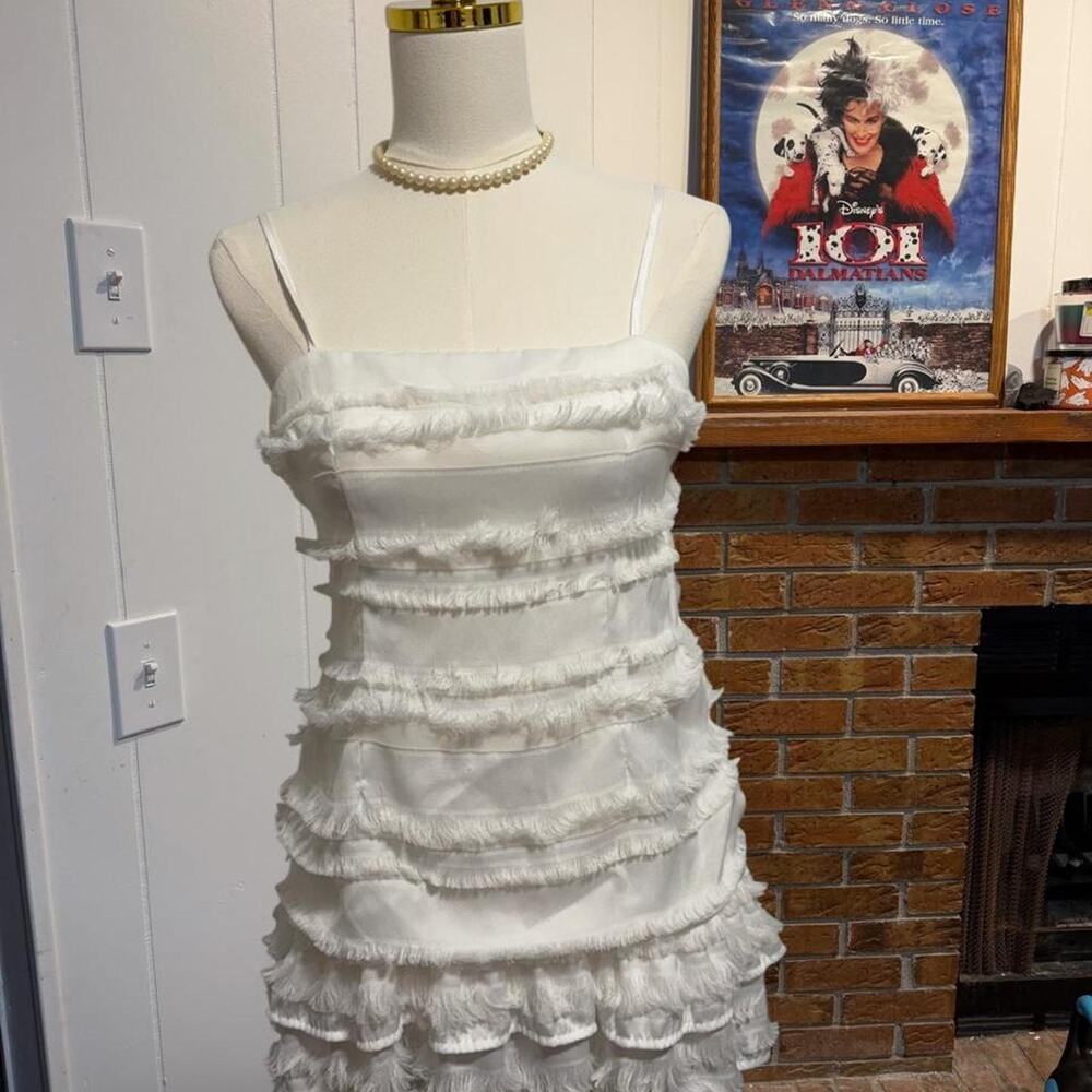 Princess Polly white mini dress with ruffled tiers, size 6
